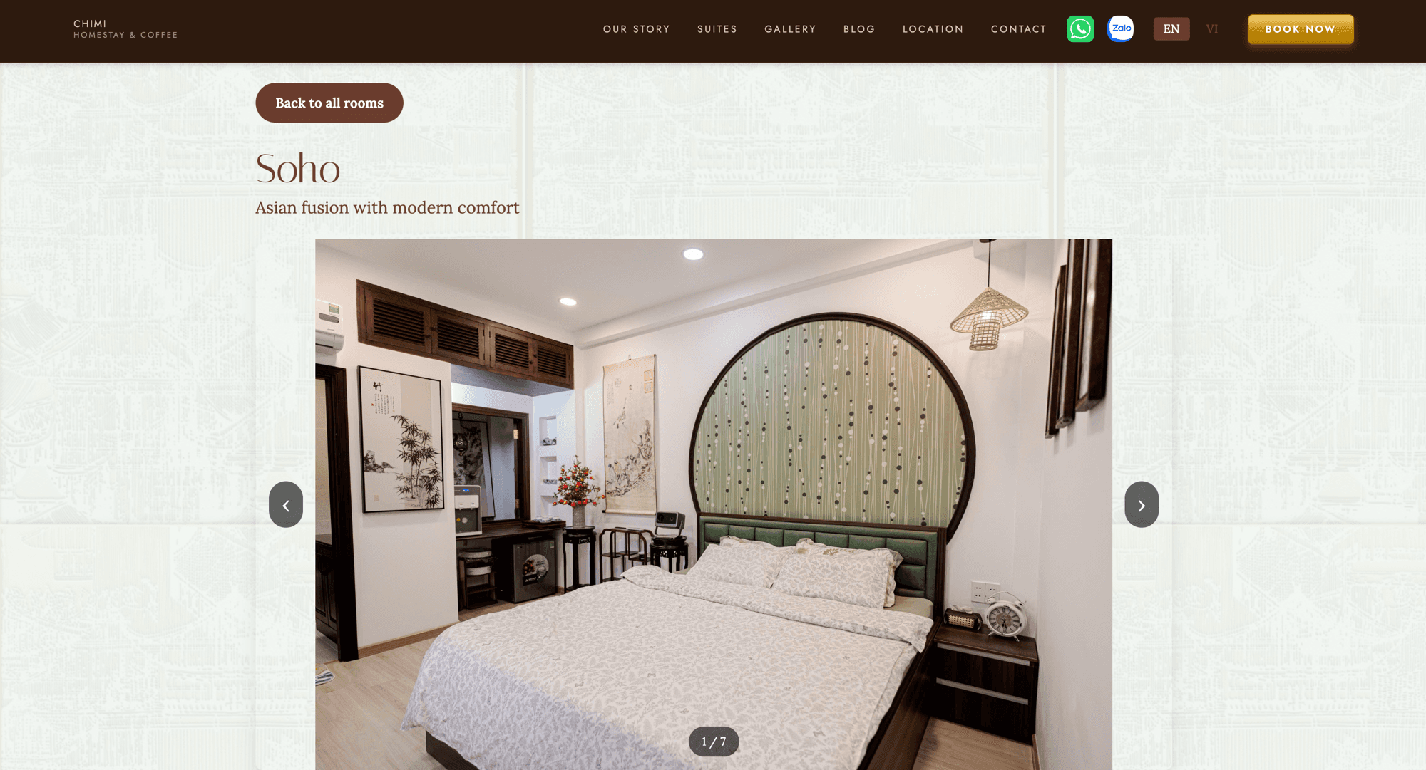 ChiMi Homestay & Coffee website - Soho suite page